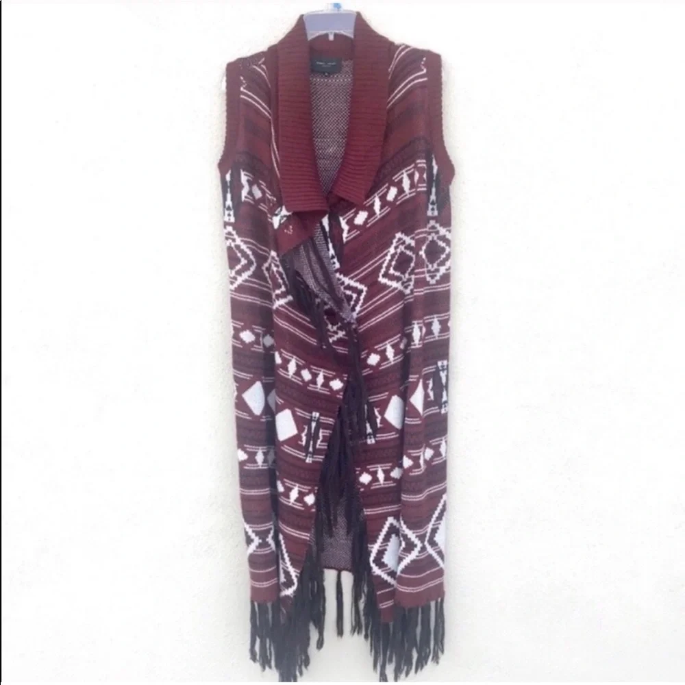 Romeo & Juliet Couture DUSTER sweater LONG fringe dress wrap fringe oversized M